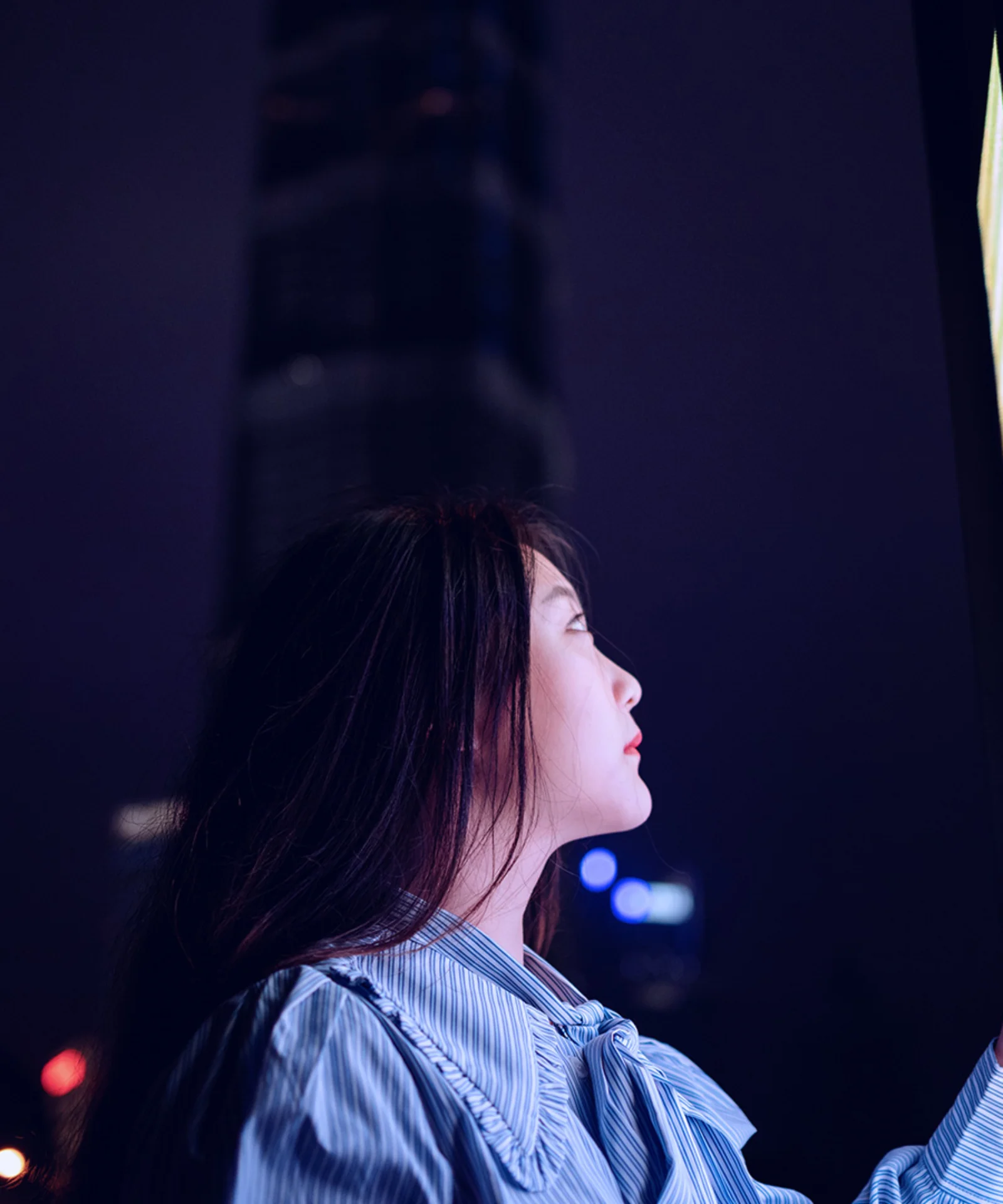 Esta imagen representa una visión general de diversas industrias a través de la imagen de una mujer interactuando con una gran pantalla digital iluminada por la noche. El paisaje urbano de fondo, con sus imponentes edificios y ventanas iluminadas, resalta el contexto urbano e industrial. La imagen encapsula la intersección de la tecnología y la industria moderna, haciendo hincapié en la innovación, la conectividad y la transformación digital en todos los sectores. Sirve como metáfora visual del amplio alcance y la naturaleza dinámica de diversas industrias en el panorama digital contemporáneo.