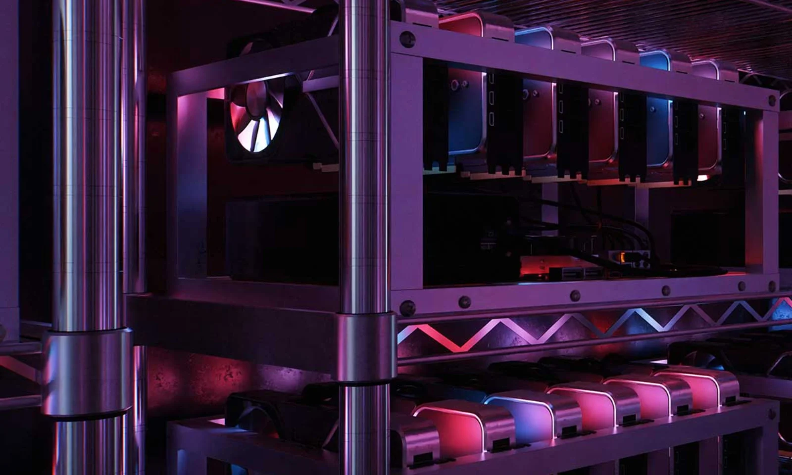GFT Blog - How Predictive Maintenance Software Is Preventing Disasters in Oil & Gas—and Why It Matters Everywhere - 01 Close-up of a high-performance server rack with illuminated GPU units and cooling fans, used for AI-driven predictive maintenance and industrial data processing.