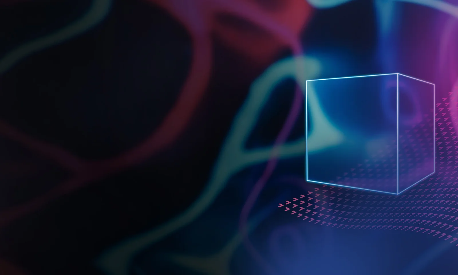 Eine abstrakte digitale Komposition mit leuchtenden Linien und Formen, die das Konzept eines KI- und Datenmarktplatzes in einem futuristischen und technologischen Kontext symbolisiert.