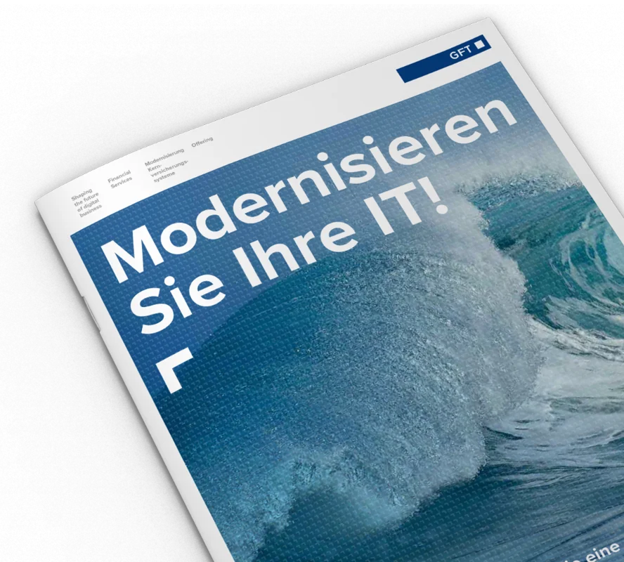 Cover eines Factsheets mit dem Titel "Modernisieren Sie Ihre IT". Ein Factsheetcover mit dem Titel "Modernisieren Sie Ihre IT". Das Cover zeigt eine moderne Gestaltung, die Wellen darstellt.